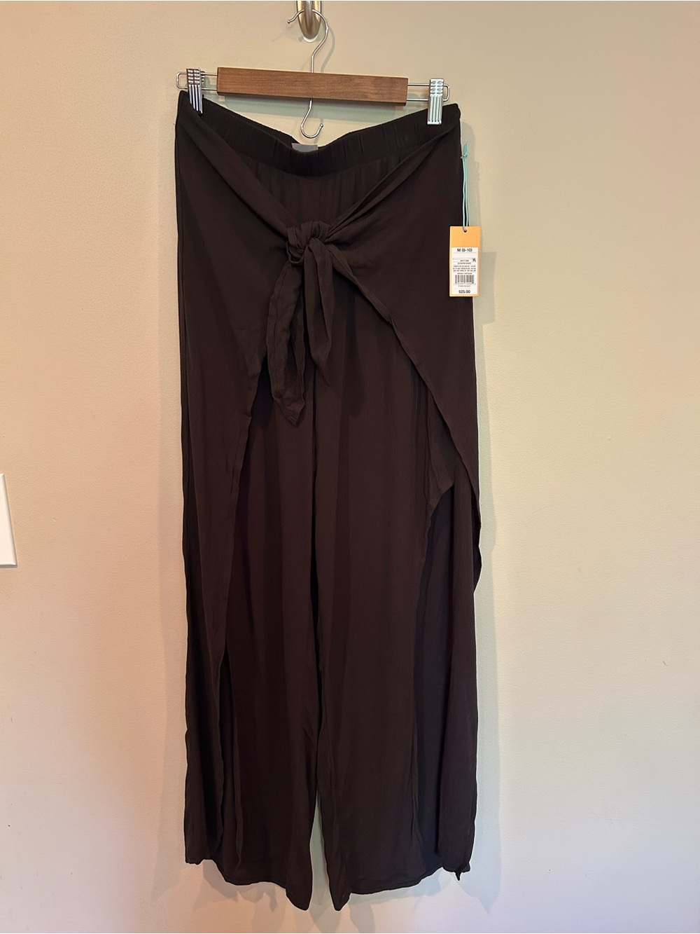 Kona Sol Black Split-Leg Tie-Waist Wide Leg Pants - Picture 2 of 5